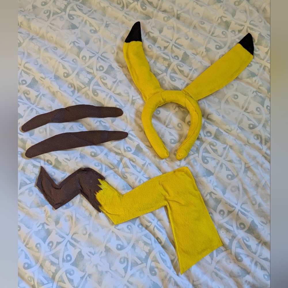 Homemade Pokemon Pikachu Costume Accessory Kit Headpiece & Tail & Stripes